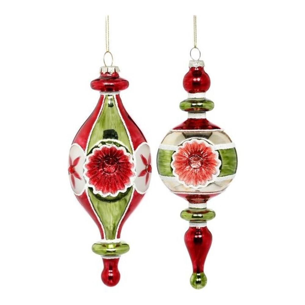 New MARK ROBERTS 12pc Candied Finial Ornament Set 7in Retro Red Green Christmas